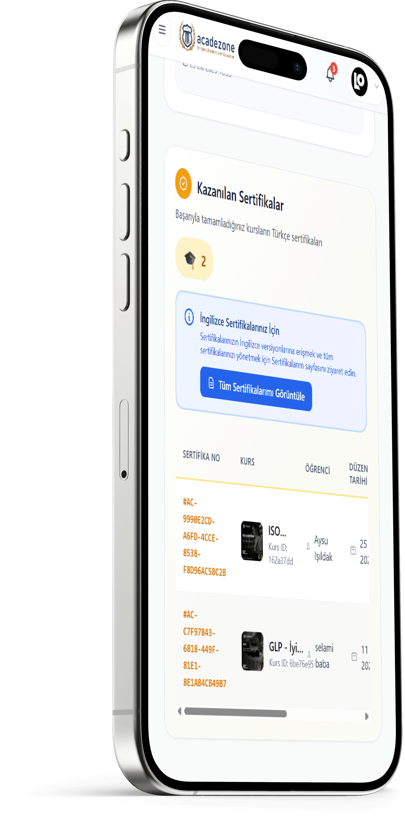 Acadezone Platform - Sertifikalar
